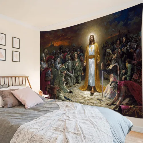 Miniatura 4 de LB Tapiz de Navidad de Jesucristo, escena predicada por Jesús, tapiz de acuarela 3D, manta de pared, decoración de pared, tapiz cristiano