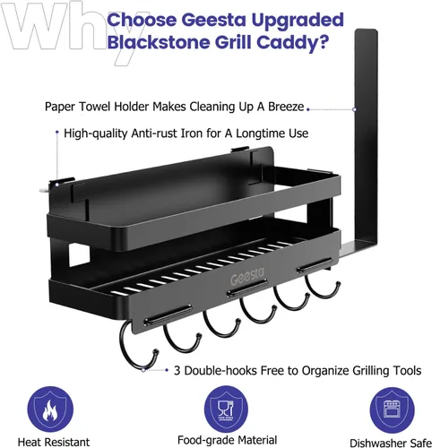 Miniatura 4 de Geesta Organizador de plancha mejorado para parrillas Blackstone de 28"/36", caja de almacenamiento de accesorios para barbacoa con soporte