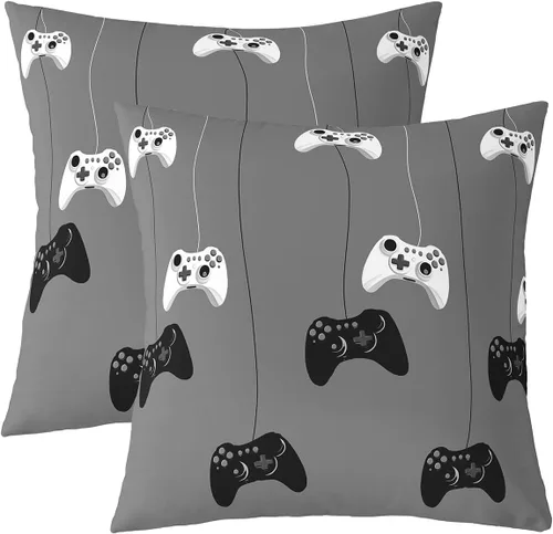 Miniatura 8 de Juego de 2 fundas de almohada con estampado de consola de videojuegos, para el hogar, sala de estar, notas temáticas musicales reversibles