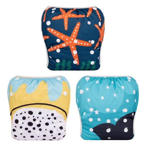 Miniatura 132 de Alva, Pañales de bebé para nadar, paquete de 2 unidades, talle único, reutilizable, lavable y ajustable de 0 a 36 meses. Tamaño de 10 a 40 lbs