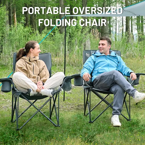 Miniatura 6 de TIMBER RIDGE Silla de Campamento Acolchada para 3 Personas con Portavasos y Bolsillos, Sillas de Campamento Plegables Loveseat para Exteriores