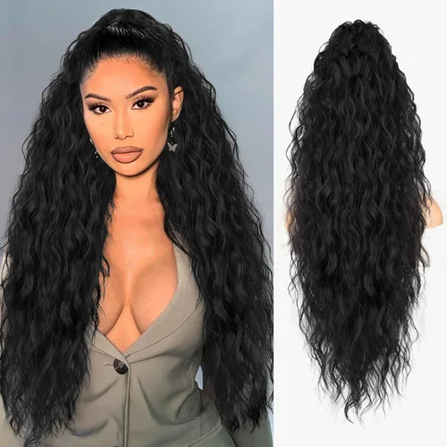 Miniatura 13 de ORSUNCER Extensión de cola de caballo de 18" con pinza rizada, cola de caballo esponjosa, extensiones de pelo sintético de aspecto natural para mujer