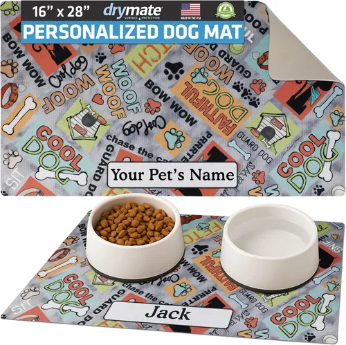 Miniatura 47 de Drymate Mantel individual personalizado para tazón de mascotas, tapete personalizado de alimentación de alimentos para perros y gatos, tela Lino