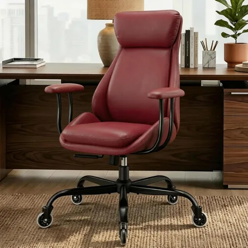Miniatura 11 de E-Motie Silla de escritorio para oficina en casa, silla de computadora ergonómica con soporte lumbar, altura ajustable, con ruedas de PU, silla
