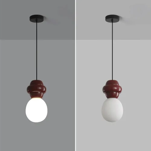 Miniatura 3 de French Oval Glass Pendant Light Modern Milk White Mini Hanging Light Fixtures Adjustable Cord Chandelier for Dining Room Cafe Home E27/E26 Red