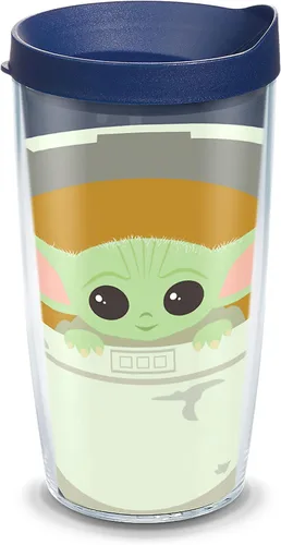 Tervis - Vaso de doble pared aislado, este vaso mantiene las bebidas frías y calientes, 16 onzas, transparente, The Mandalorian Child in Carrier,