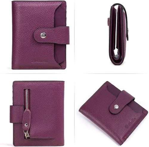 Miniatura 6 de BOSTANTEN - Billetera de cuero para mujer con bloqueo RFID, pequeña, con cremallera, de bolsillo, para tarjetas, con ventana para documento