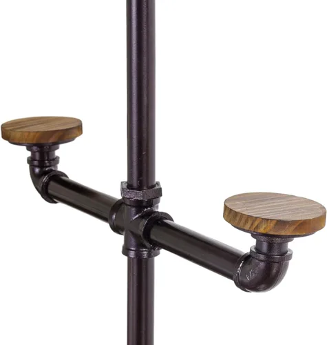 Miniatura 6 de MyGift Estante industrial de metal marrón oscuro con 10 perchas redondas de madera quemada rústica para sombreros, soporte decorativo con ganchos
