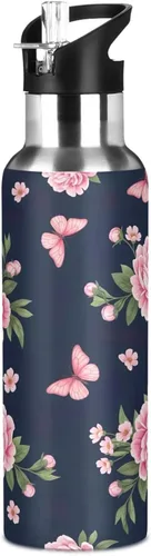 Miniatura 8 de Pink Peonies Botella de agua aislada de 20 onzas, botella de agua deportiva sin BPA con popote a prueba de fugas