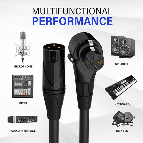 Miniatura 6 de LyxPro Cable de micrófono XLR hembra a macho de ángulo recto de 3 pines de 1.5 pies para altavoces amplificados, interfaz de audio, rendimiento