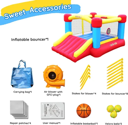 Miniatura 5 de Causeair Casa inflable de rebote con soplador GFCI, 12 pies L x 9 pies A, aro de baloncesto, juego de pelota de dardos, área de rebote recubierta