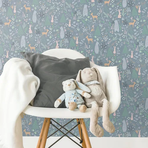 RoomMates RMK12121RL Green Spring Forest Pals - Papel tapiz para despegar y pegar