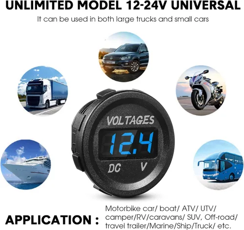 Miniatura 4 de BBTO 2 Piezas DC 12V Medidor de Voltaje para Auto con Pantalla LED, Voltímetro Digital Impermeable, Panel Redondo Compatible con Vehículo