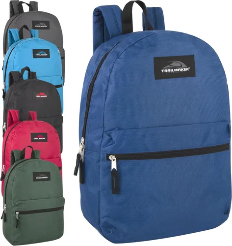 Trail maker Paquete de 24 mochilas clásicas de 17 pulgadas a granel al por mayor para niños y niñas, Paquete surtido de 6 colores