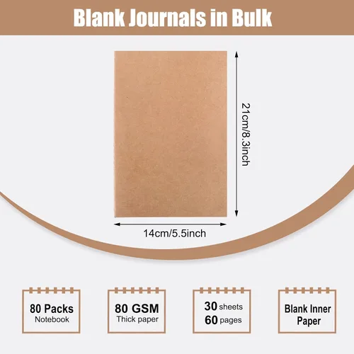 Miniatura 2 de EOOUT 80 piezas de cuadernos de papel kraft para niños, diarios en blanco al por mayor, libros de bocetos, cuaderno de composición de 60 páginas, 80