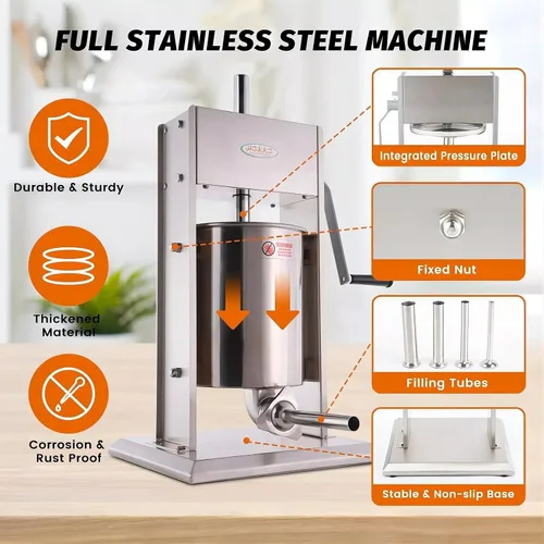 Miniatura 3 de Hakka - Llenador de carne vertical de acero inoxidable de 22 libras (10 L)