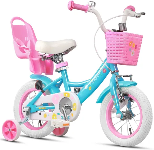 Glerc Maggie Girls Bike, 12-20 Inch Kids Bike for 2-13 Years Old Children, Princess Style Kids Bicycle with Doll-Seat & Basket & Training Wheels,