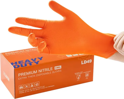 LANON 100 guantes de nitrilo desechables industriales, resistentes, totalmente texturizados con diamante, 8 mil, sin látex, mediano