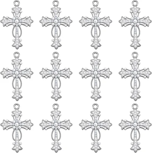 Miniatura 8 de 30 dijes de cruz de perlas de diamantes de imitación de aleación de circonita cúbica para bricolaje, collares, aretes, joyería de Pascua