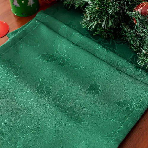 Miniatura 9 de Joyfol Day Caminos de Mesa de Navidad, Impermeable Jacquard Verde Flor de Pascua Camino de Mesa para Navidad Vacaciones Invierno Festival Cocina
