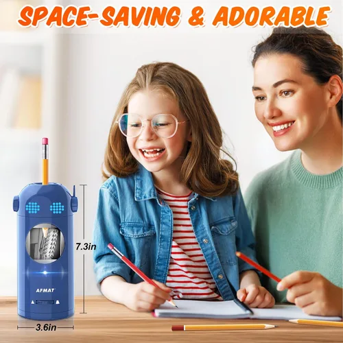 Miniatura 6 de AFMAT - Sacapuntas eléctrico para lápices de colores, sacapuntas completamente automáticos para lápices de 7-11.5 mm, sacapuntas de robot para Azul