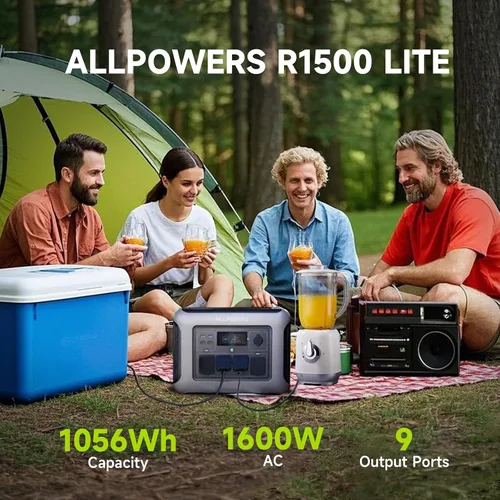Miniatura 2 de [Nueva versión 2025] ALLPOWERS R1500 LITE Estación de energía portátil con panel solar SP037, generador solar LiFePO4 de 1600 W 1056 Wh con panel