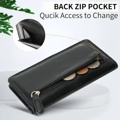 Miniatura 4 de APHISON Billetera para mujer ultra delgada de cuero delgado cartera RFID bloqueo tarjeta de crédito titular doble embrague largo señoras Billfold