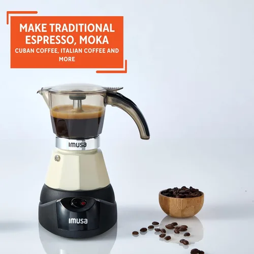 Miniatura 5 de IMUSA Cafetera eléctrica de almendras de 3 o 2 tazas, cafetera moka compacta con función de mantener el calor, base desmontable, cafetera de leche