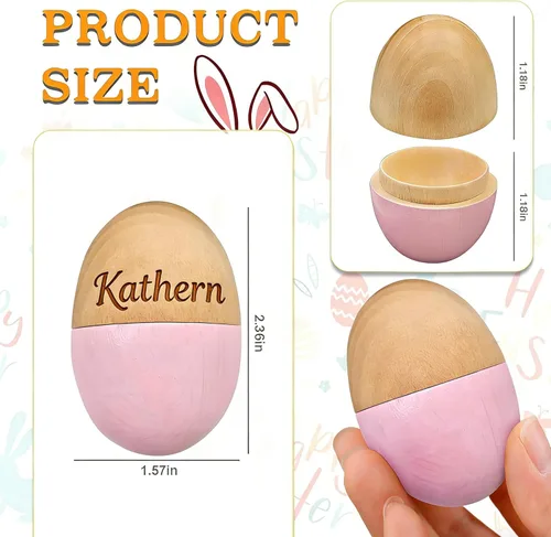 Miniatura 5 de Artsadd Huevo de Pascua de madera personalizado – Huevo de madera grabado con láser personalizado para niños y niños pequeños, relleno de cesta