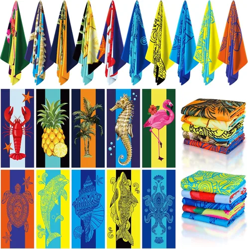 Miniatura 16 de EBOOT Paquete de 10 toallas de playa de gran tamaño, toallas de piscina, toallas de microfibra de secado rápido para adultos, mujeres, hombres, Azul