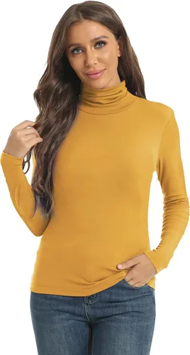 Miniatura 3 de Camisetas casuales de manga larga con cuello alto para mujer ajustadas ligeras con capa base