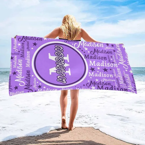 Miniatura 15 de InterestPrint Toalla de playa personalizada para mujeres y hombres, texto blanco y negro, toallas de playa personalizadas con nombres, manta