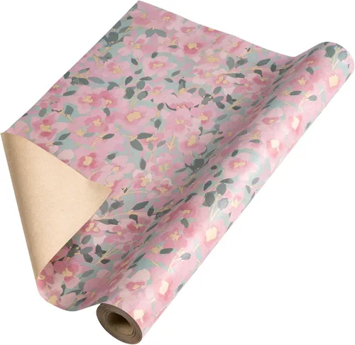 Miniatura 8 de RUSPEPA Rollo de papel de regalo floral para mujer, mini rollo, flor rosa con papel kraft de follaje, papel de regalo vintage gris para cumpleaños