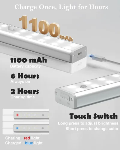 Miniatura 4 de SZOKLED Iluminación para debajo del gabinete, 48 luces LED inalámbricas recargables para debajo del gabinete, luces de encimera de cocina, luces RGB