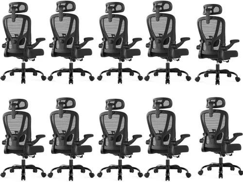 Miniatura 13 de Silla de oficina ergonómica de escritorio, silla de oficina de malla con respaldo alto con reposacabezas, ruedas, soporte lumbar, sillas de oficina