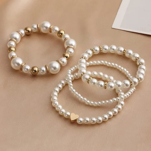 Miniatura 2 de Caiyao Juego de pulseras elásticas de perlas de imitación para mujer, multicapa con cuentas bohemias de semillas de arroz, hilo de perlas apilable