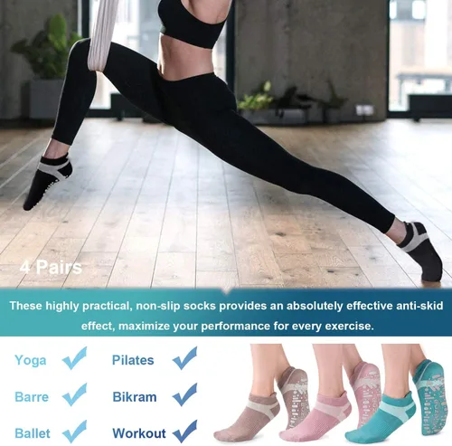 Miniatura 34 de Muezna Calcetines de yoga antideslizantes para mujer, antideslizantes, para pilates, barras, calcetines de hospital con agarres, talla 5-10
