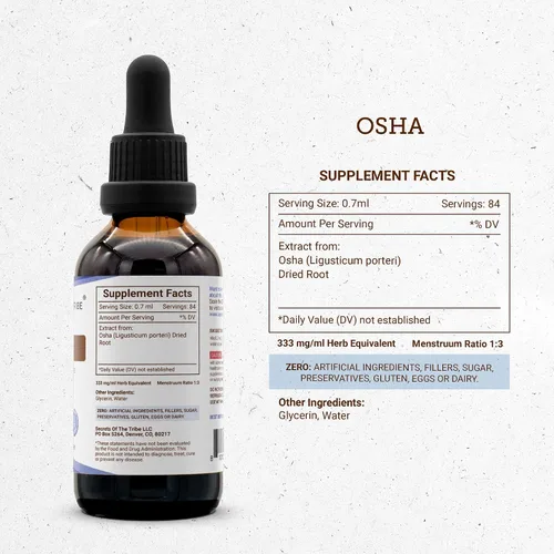 Miniatura 4 de Secrets of the Tribe OSHA Tintura Extracto sin alcohol, gotas de hierbas de alta potencia, tintura hecha de OSHA Ligusticum porteri Respiratory