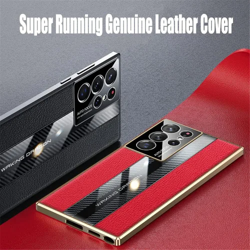 Miniatura 3 de Lunivop Funda para Samsung Galaxy S22 Ultra 5G de 6.8 pulgadas, TPU de lujo de fibra de carbono y cubierta trasera de cuero, compatible con S Rojo