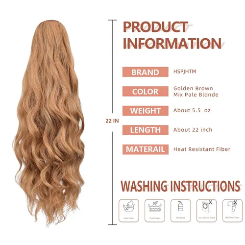 Miniatura 56 de Extensiones de cola de caballo de cabello rubio, extensiones de cola de caballo para mujer, pinza de extensiones de cabello rizado de 12 pulgadas