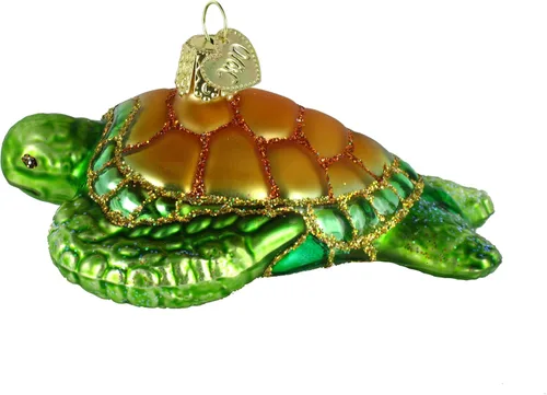 Old World Christmas - Adornos de tortugas de vidrio soplado para árbol de Navidad, verde marino