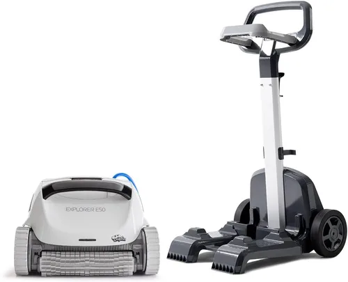 Dolphin Explorer E50 - Aspirador robótico automático Wi-Fi para piscina, incluye carrito para un fácil transporte y almacenamiento, ideal para