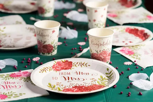 Miniatura 5 de Bridal: From Miss to Mrs (Traditional Rose) Vajilla Pack: Juego de platos de papel, servilletas y tazas desechables para 20 Novia: de la señorita a