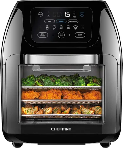 Miniatura 10 de Chefman Horno freidora de aire 5 en 1 de 12 cuartos de galón con temporizador digital, pantalla táctil y 12 ajustes preestablecidos, horno