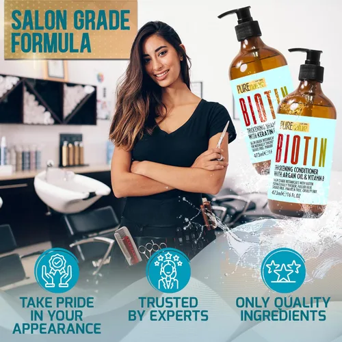 Miniatura 7 de Set de champú y acondicionador de biotina - Fórmula que aumenta el volumen para hombres y mujeres para ayudar con el cabello que se adelgaza - Sin