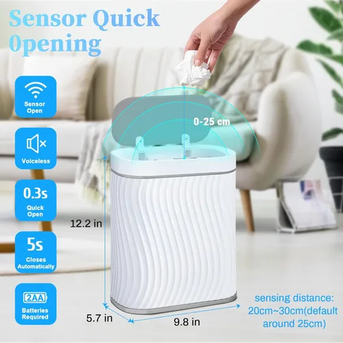 Miniatura 2 de Ogikey Cubo de basura pequeño para baño con tapa automática sin contacto, bote de basura inteligente de 2.6 galones, contenedor de basura estrecho e