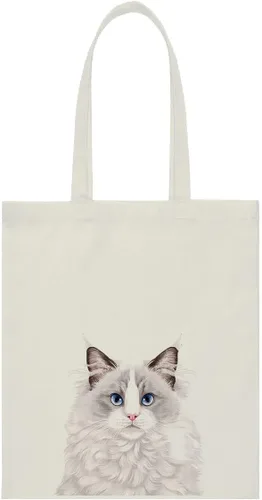 Miniatura 9 de WIRESTER Bolsa de lona reutilizable para mujeres y niñas, bolsa de compras de comestibles, bolsa de hombro, bolsa de viaje, lindo perro y gato Gato