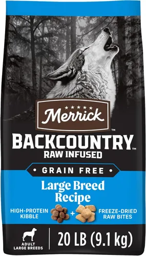 Merrick Backcountry - Alimento seco para perros adultos sin granos, croquetas con trozos crudos liofilizados, receta de raza grande, bolsa de 20.0