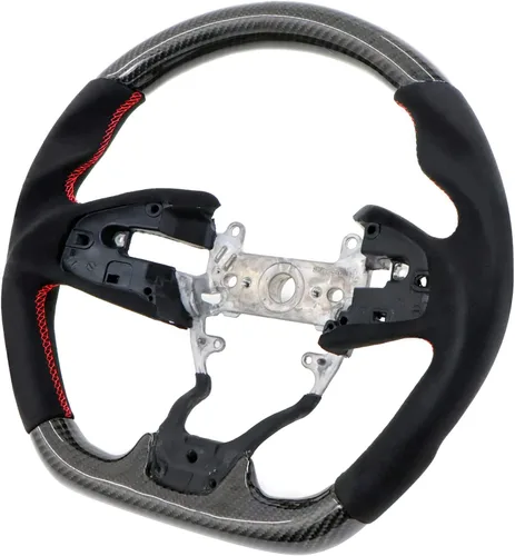 Miniatura 11 de IKON MOTORSPORTS, Volante compatible con Honda Civic de 10ª generación 2016-2021, volante de fibra de carbono sintética tipo ante con costuras rojas