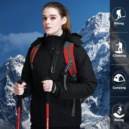 Miniatura 10 de CAMEL CROWN - Chamarra de esquí para mujer, impermeable, con capucha desmontable, rompevientos, forro polar, parka para lluvia